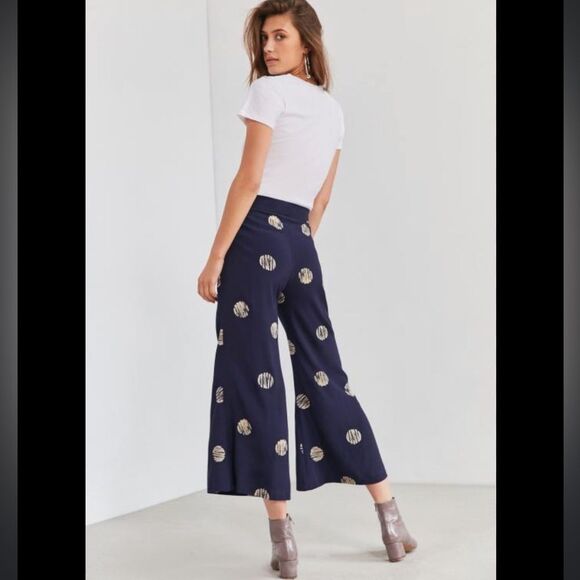 silence + noise extreme kick flare navy polka dot pant sz 4 - Picture 8 of 8